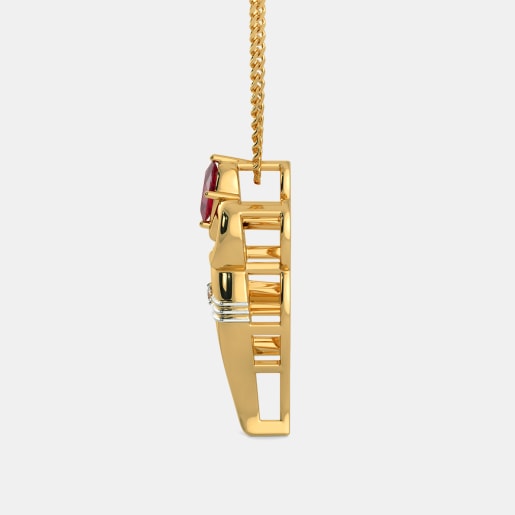 Diamond And Ruby Pendant In Yellow Gold (3.08 Gram) With Diamonds (0.015 Ct)