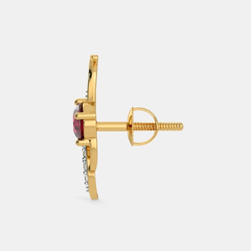 Diamond And Ruby Earring In Yellow Gold (2.34 Gram) With Diamonds (0.120 Ct)