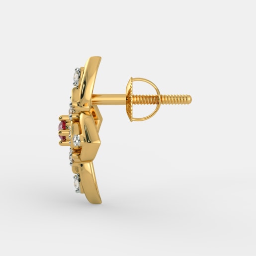 Diamond And Ruby Earring In Yellow Gold (2.92 Gram) With Diamonds (0.160 Ct)