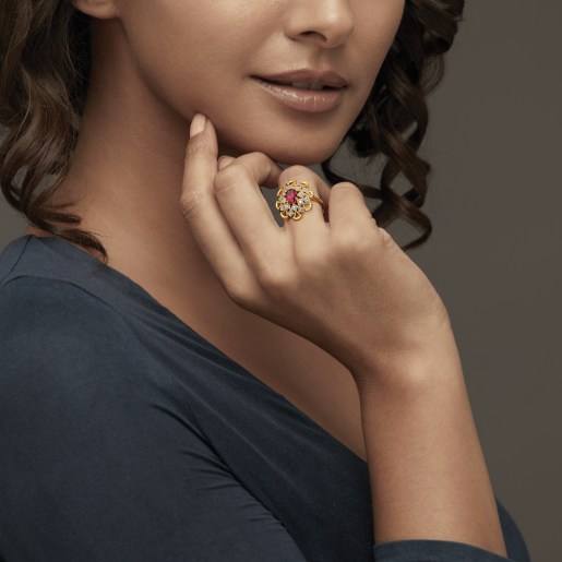 Diamond And Ruby Ring In Yellow Gold (5.02 Gram) With Diamonds (0.160 Ct)